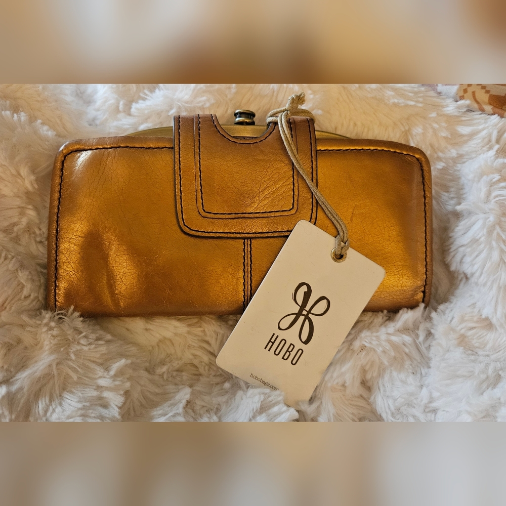 HOBO Metallic Gold Leather Wristlet Clutch